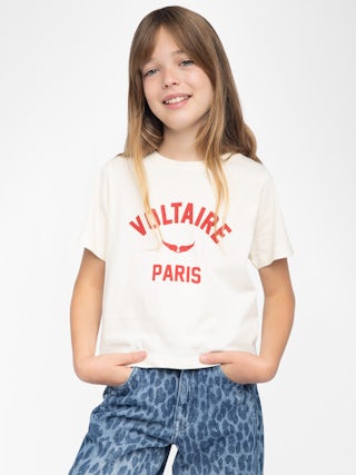 Amber Girl's T-shirt - Round neck t-shirt, regular fit, "Voltaire Paris" logo printed on the front.
