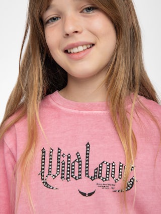 Aline Girl's T-shirt - Round neck t-shirt, loose fit, "Wild Love" rhinestone print on front.