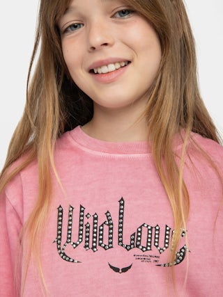Aline Girl's T-shirt - Round neck t-shirt, loose fit, "Wild Love" rhinestone print on front.