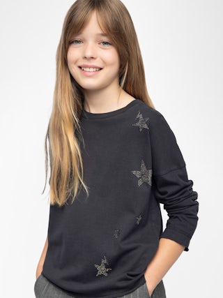 Jo Girl's T-shirt - Long-sleeved t-shirt with round neck and rhinestone star illustration on the front.