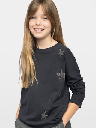 Jo Girl's T-shirt - Long-sleeved t-shirt with round neck and rhinestone star illustration on the front.