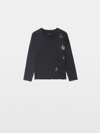 Jo Girl's T-shirt - Long-sleeved t-shirt with round neck and rhinestone star illustration on the front.