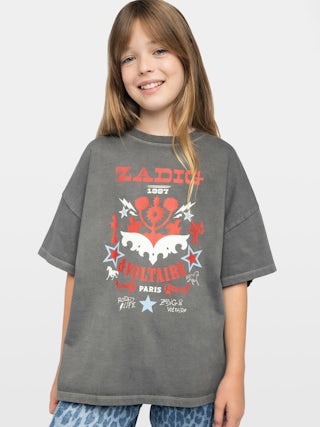 Jorja Girl's T-shirt - Oversized fit t-shirt, round neck with western print on the front.
