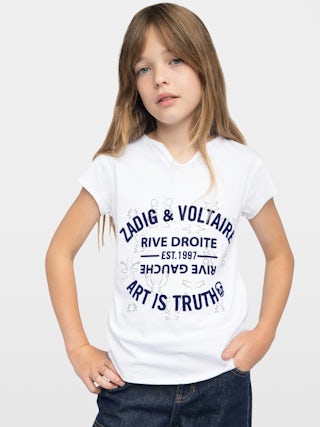 Boxo Girls T-shirt - Henley t-shirt, short sleeves, flocked logo on front, wing embroidery on sleeve.