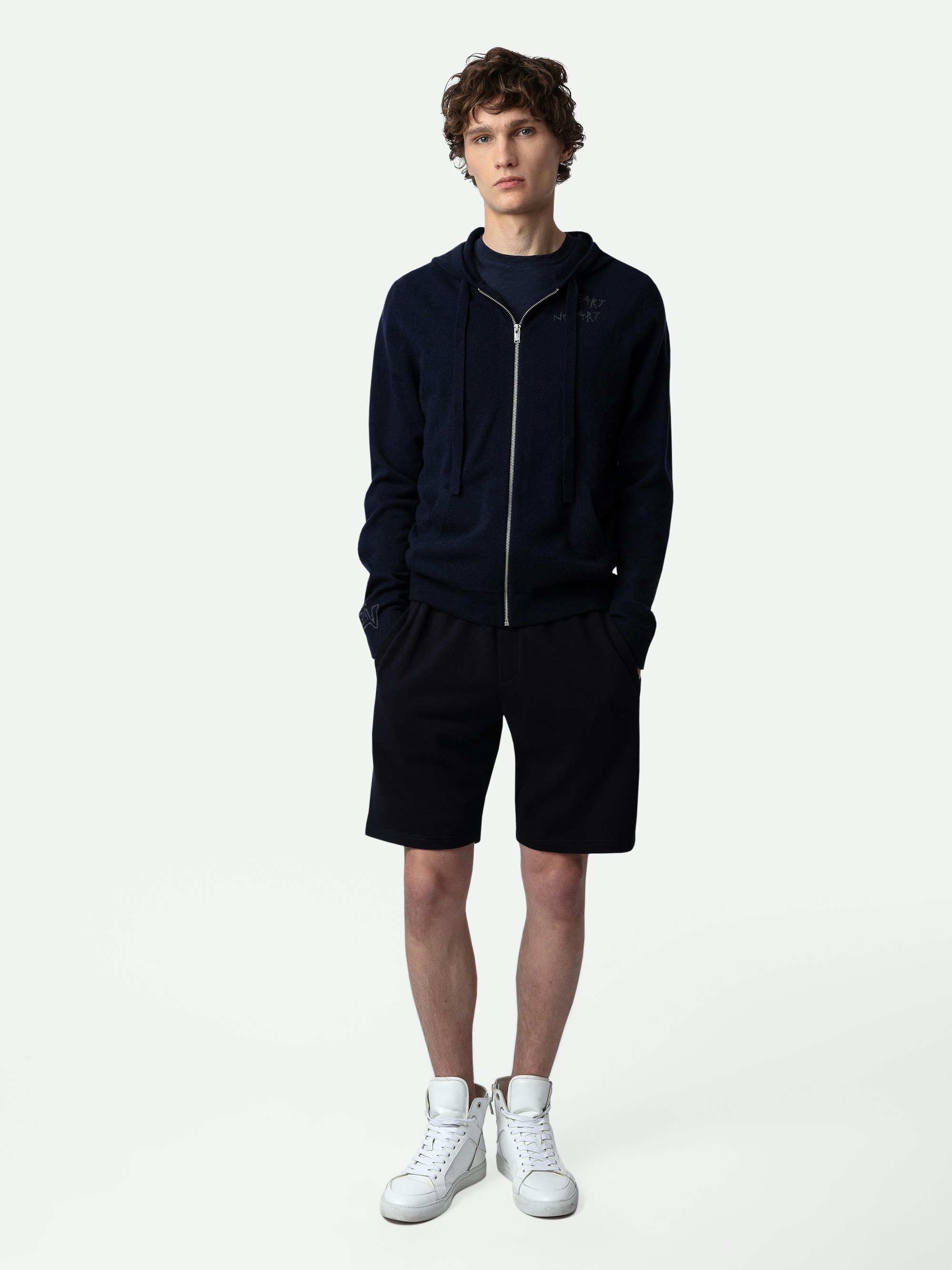 Party Shorts - Navy blue cotton fleece shorts with pockets and Studio patch on the back.