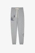 Jogginghose Capri - Hellgraue Herren-Jogginghose aus Baumwoll-Molton mit Motiven von Jormi