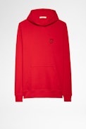Sweatshirt Sanchi Skull - Rotes Herren-Sweatshirt aus Fleece mit Totenkopfaufnäher