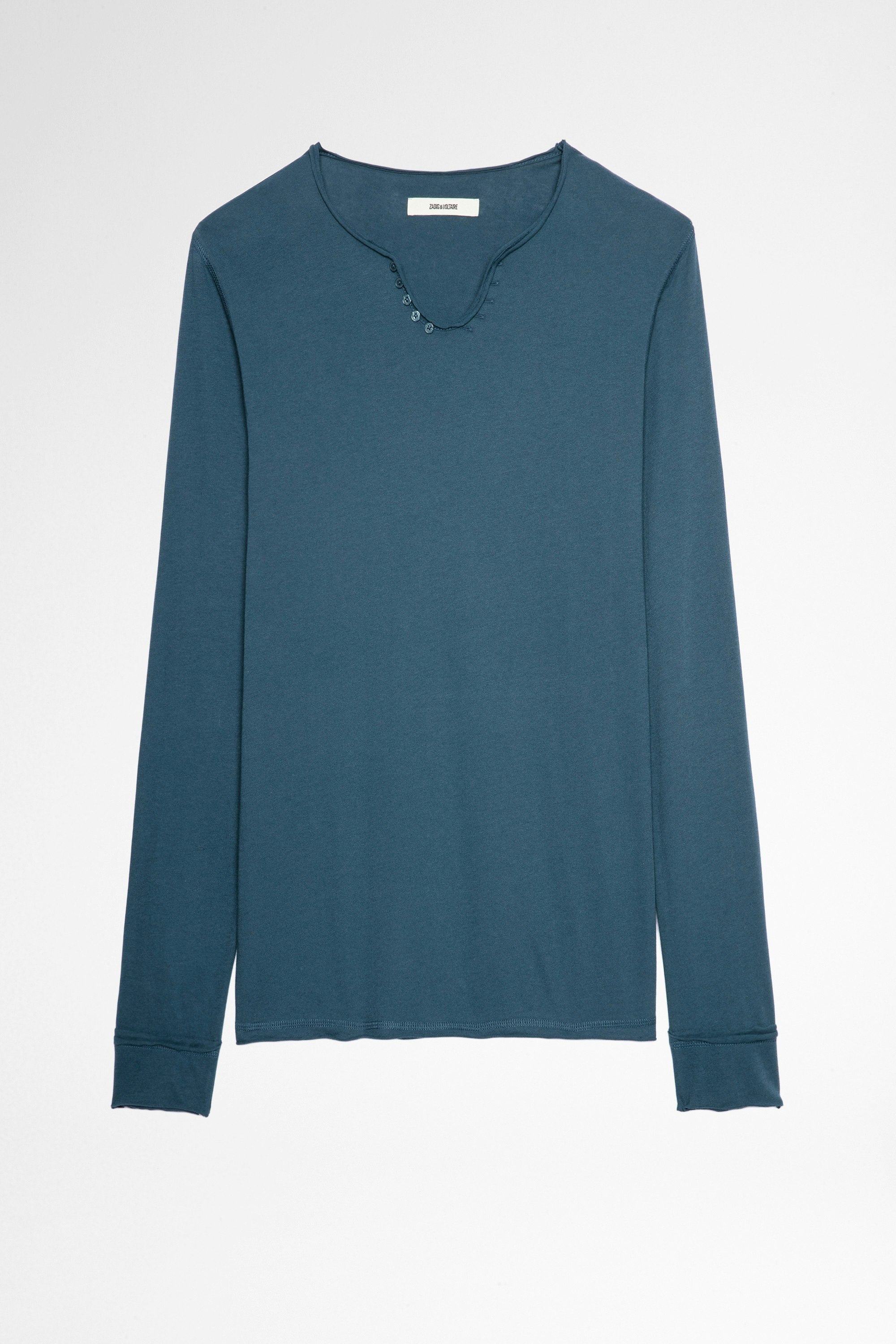 Monastir T-Shirt Men's Henley t-shirt in blue-grey cotton with Hédoniste print