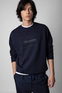 Felpa Simba Blason - Felpa in cotone blu navy con applicazione stemma da uomo
