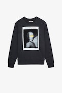 Sudadera Simba Photoprint Voltaire - Sudadera de hombre de algodón gris adornada con un estampado fotográfico en la parte delantera y trasera