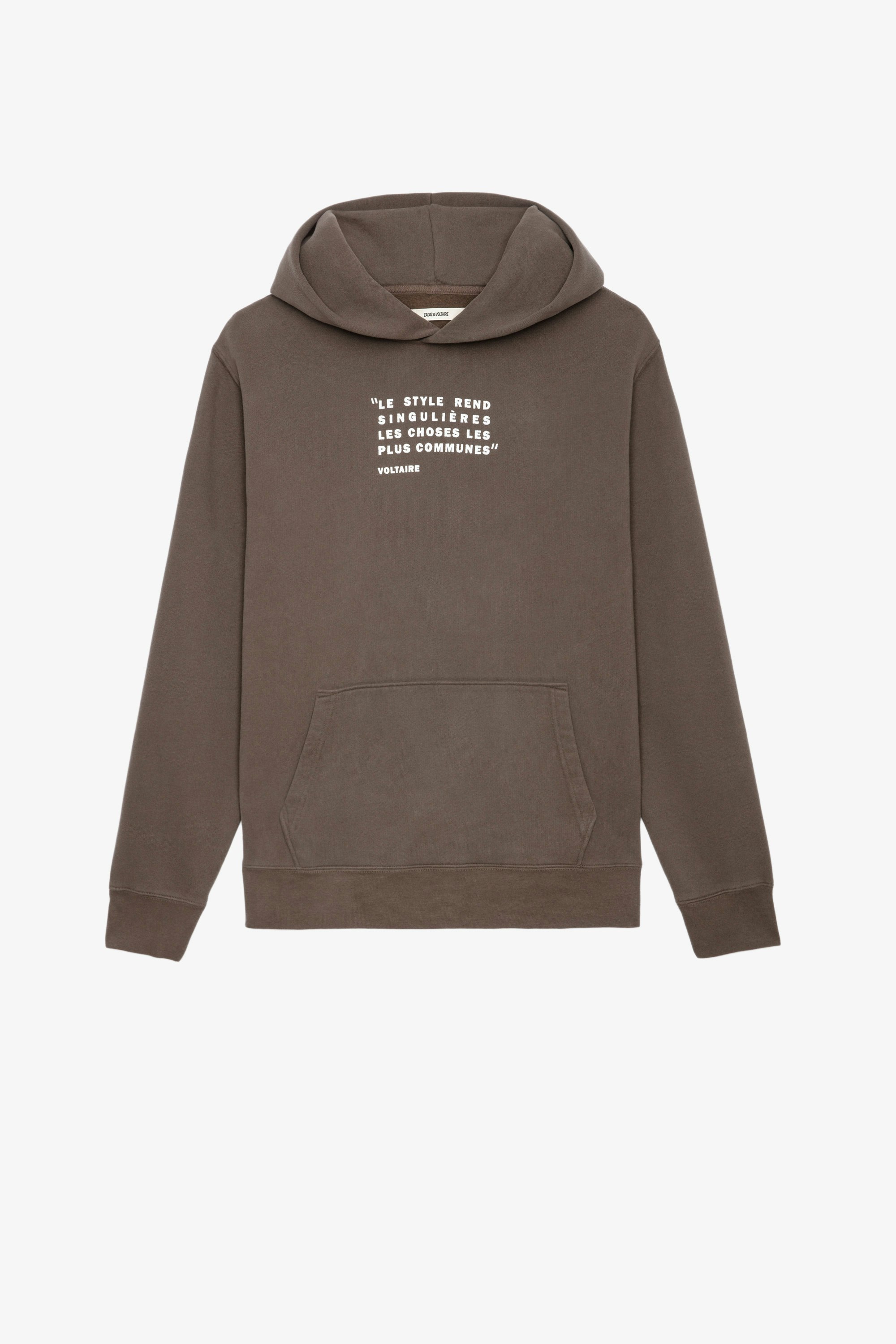 Sweatshirt Sanchi Photoprint Herren-Sweatshirt mit Kapuze aus bronzefarbener Baumwolle mit Textaufdruck und Fotoprint auf der Rückseite