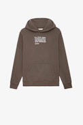 Sudadera Sanchi Photoprint - Sudadera con capucha de algodón de color bronce con estampado de texto e impresión fotográfica en la espalda para hombre