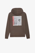 Sudadera Sanchi Photoprint - Sudadera con capucha de algodón de color bronce con estampado de texto e impresión fotográfica en la espalda para hombre