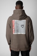 Sudadera Sanchi Photoprint - Sudadera con capucha de algodón de color bronce con estampado de texto e impresión fotográfica en la espalda para hombre