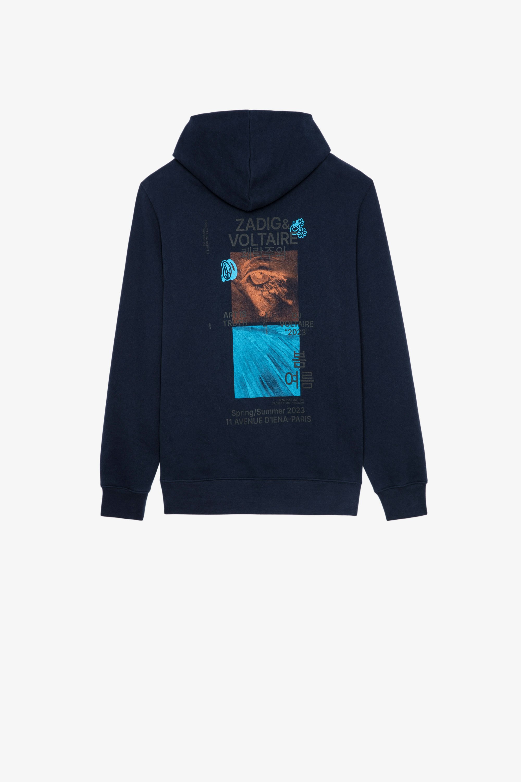 Sanchi Photoprint Sweatshirt Men’s navy-blue hoodie with motifs and a photoprint on the back