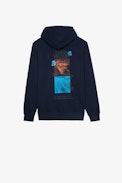Sudadera Sanchi Photoprint - Sudadera azul marino con capucha para hombre con detalles estampados y estampado fotográfico