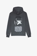 Sudadera Nils - Sudadera gris de algodón para hombre con capucha y estampado fotográfico en la espalda