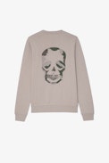 Felpa Soft - Felpa in cotone grigio con stampa teschio mimetica sul retro - Uomo