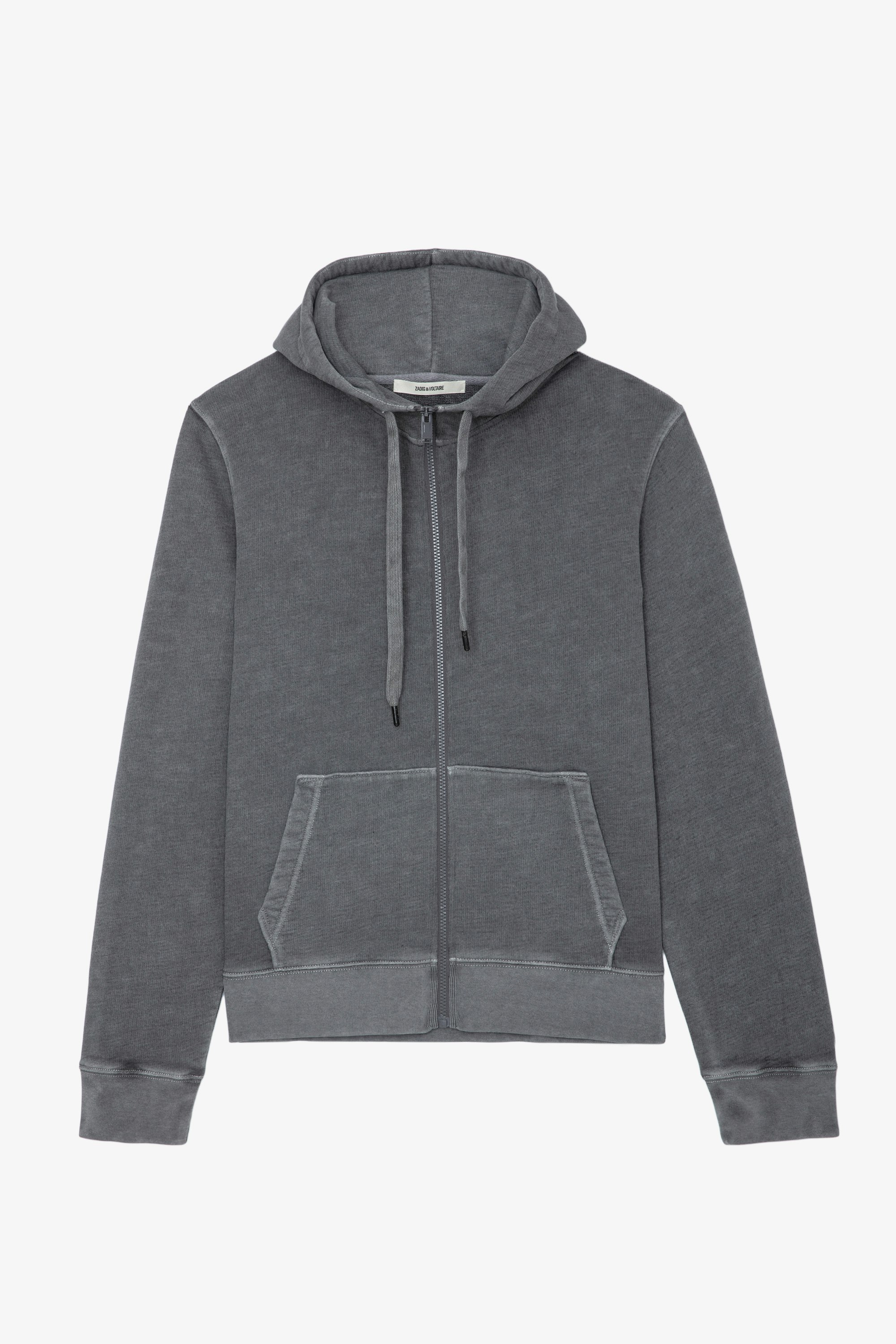 Sweatshirt Alex Skull - Sweatshirt molletonné zippé en coton gris à capuche, poches et patch Skull XO.
