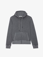 Felpa Alex Skull - Felpa in cotone grigio con zip, cappuccio, tasche e toppa Skull XO.