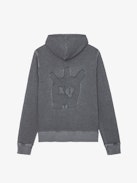 Felpa Alex Skull - Felpa in cotone grigio con zip, cappuccio, tasche e toppa Skull XO.