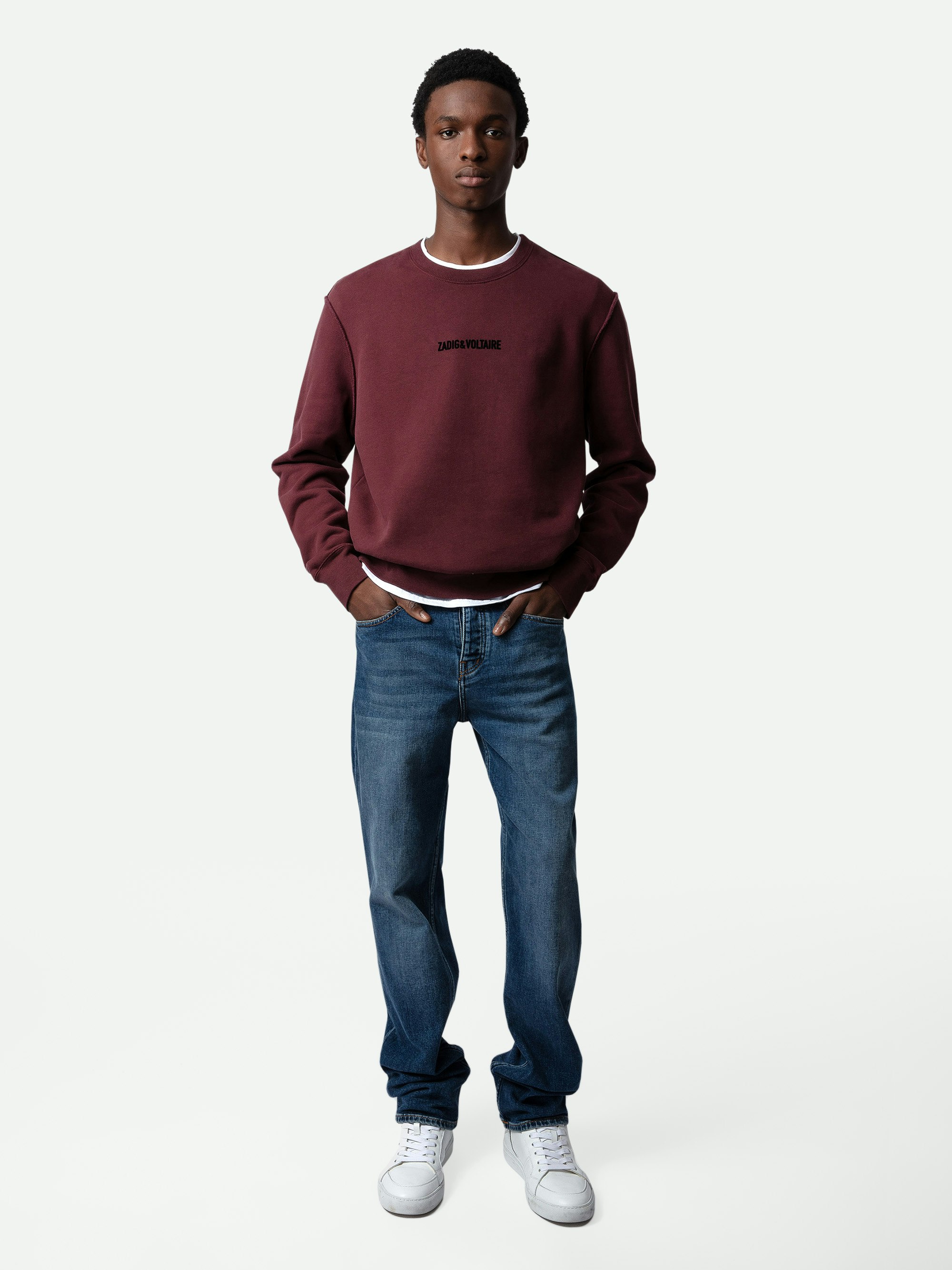 Sweatshirt Simba - Sweatshirt bordeaux à manches longues, imprimés signature et Dobermann.