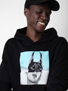 Sancho Photoprint Sweatshirt - Men's black hoodie with photo print on front.