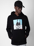 Sancho Photoprint Sweatshirt - Men's black hoodie with photo print on front.