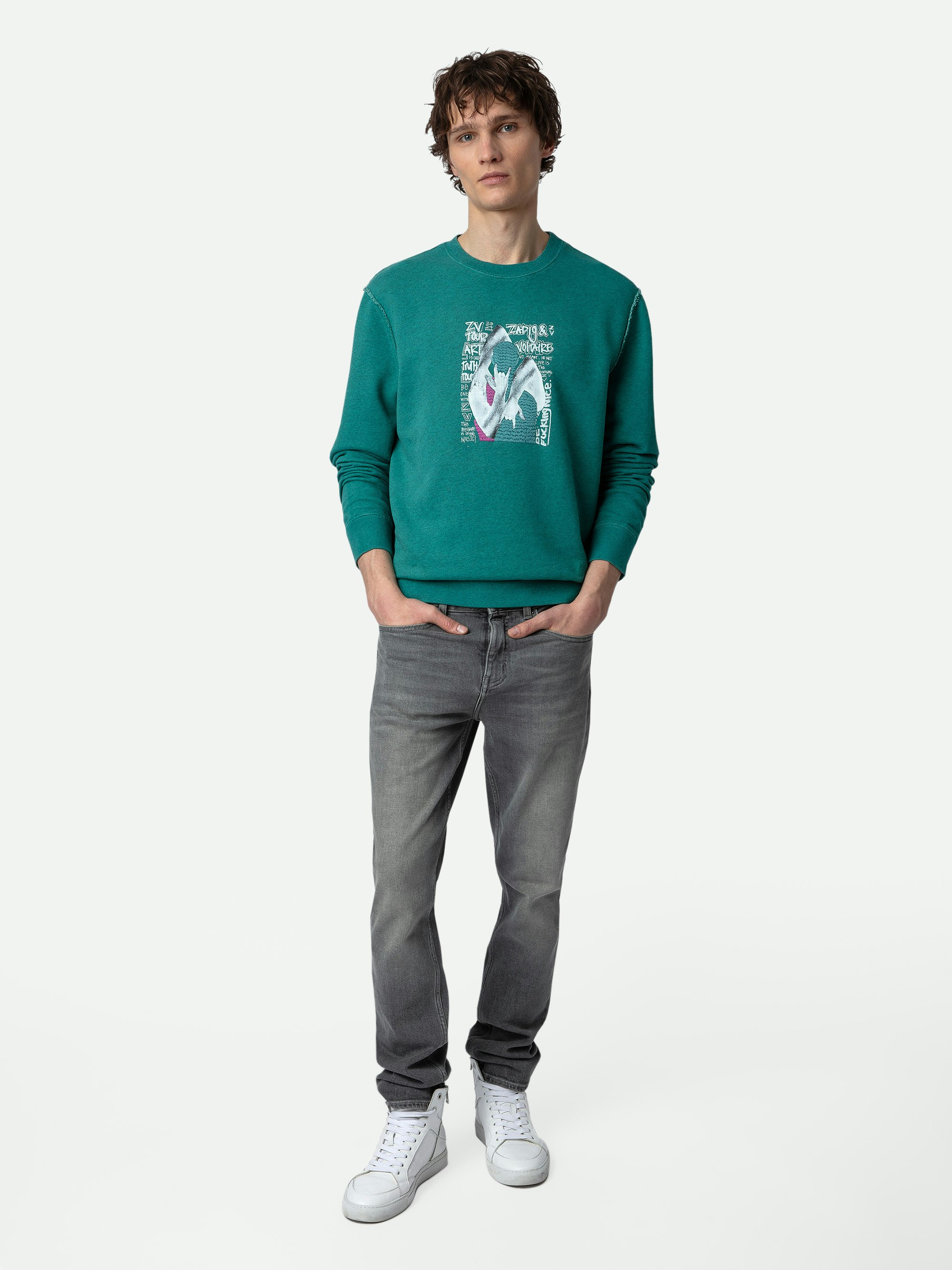 Simba Sweatshirt - Blue long sleeve sweatshirt with photoprint on front.