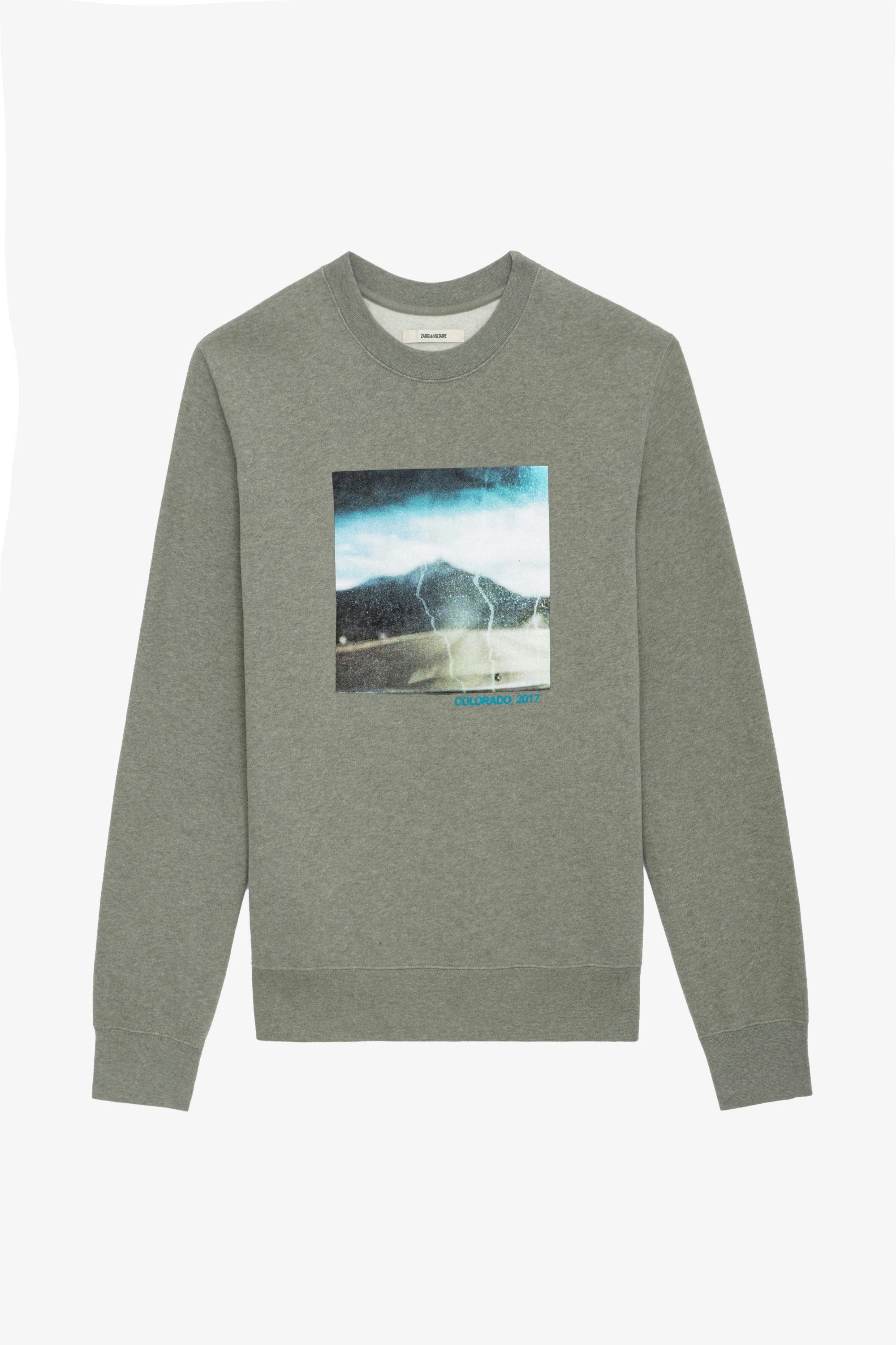 Sweatshirt Simba Photoprint - Sweatshirt gris à manches longues, imprimés photoprint et message.