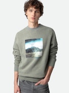 Simba Photoprint Sweatshirt - Grey long-sleeved sweatshirt with photoprint and printed slogan.