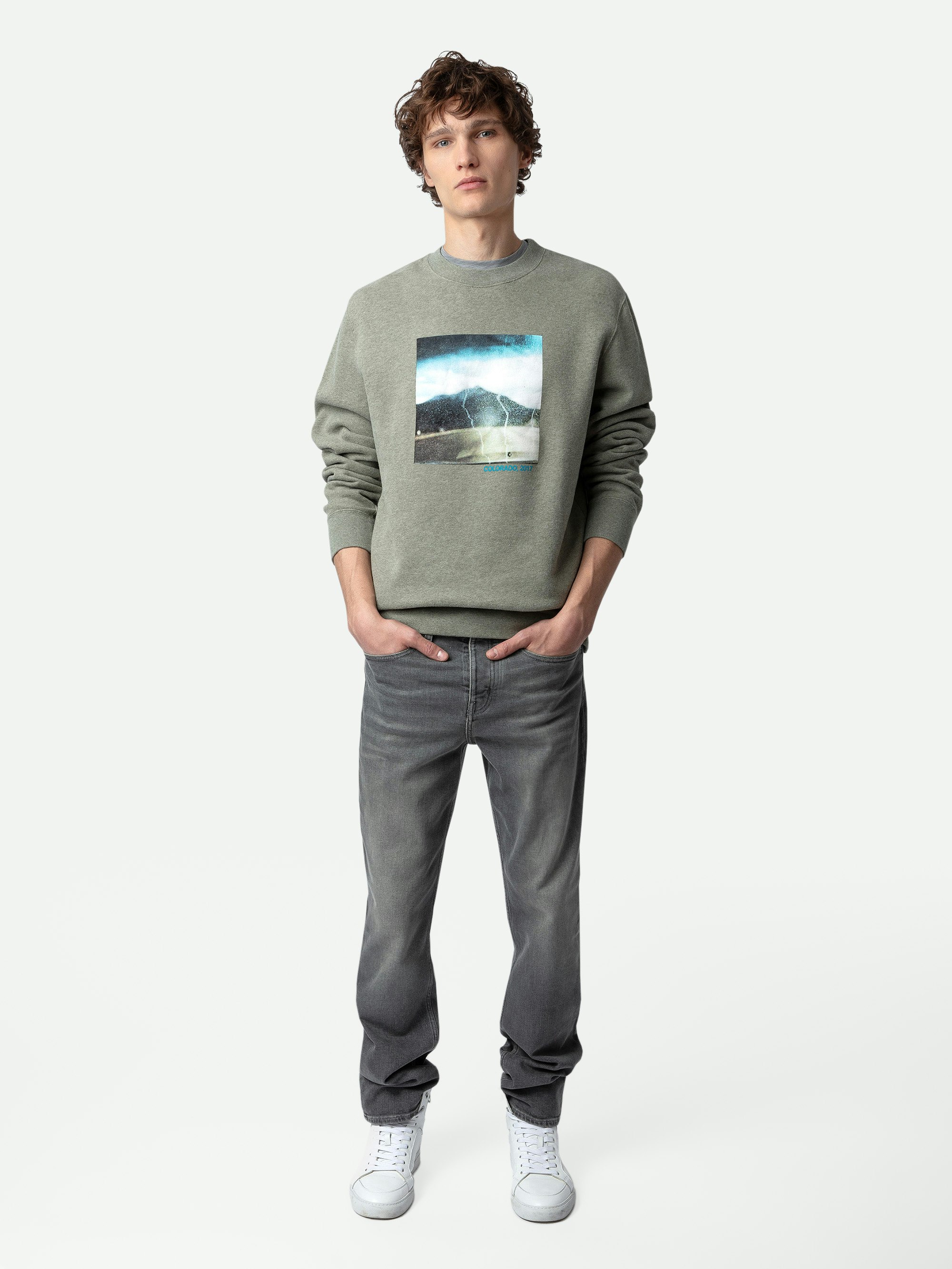 Sweatshirt Simba Fotoprint - Graues Langarm-Sweatshirt mit Fotoprint und Schriftzug.