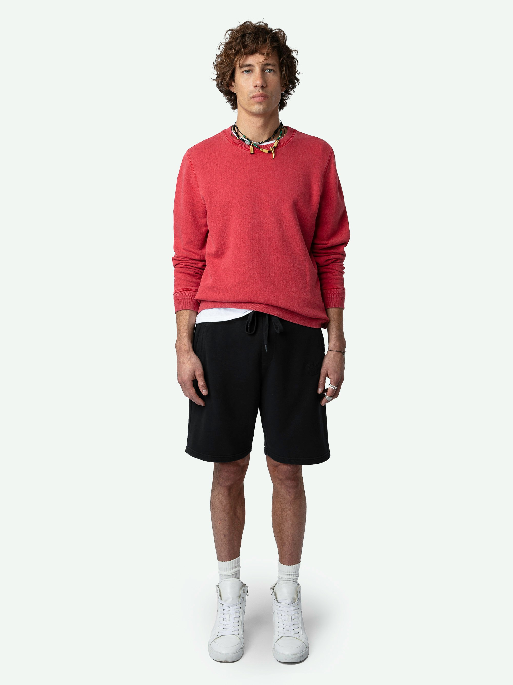 Sweatshirt Stony - Sweatshirt en coton biologique rose à manches longues et broderie poème au dos.