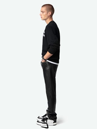 Aime Sweatshirt - Black fleece sweatshirt in organic cotton with long sleeves and "Rock'N'Roll Is Not Dead" embroidery.