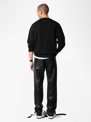 Felpa Aime - Felpa in cotone biologico nero con maniche lunghe e ricamo "Rock'N'Roll Is Not Dead".