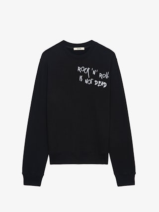 Aime Sweatshirt - Black fleece sweatshirt in organic cotton with long sleeves and "Rock'N'Roll Is Not Dead" embroidery.
