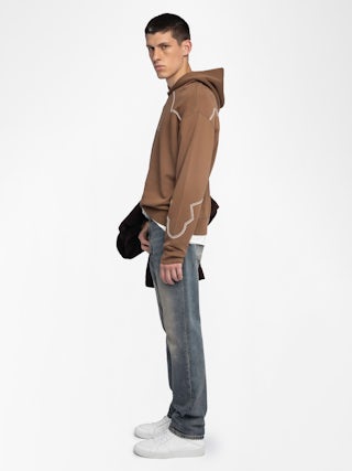 Sweeny Sweatshirt - Long-sleeved hooded sweatshirt with western cutouts.