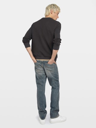 Sweatshirt Stony - Long-sleeved sweatshirt with chevron ribbed cuffs and front print.