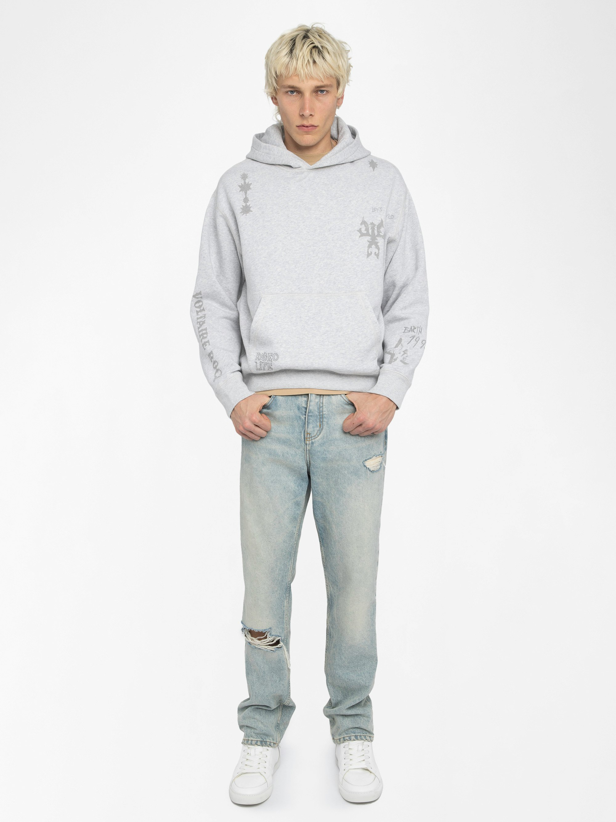 Sacha Sweatshirt - Long-sleeved hooded sweatshirt with multi-custom print.