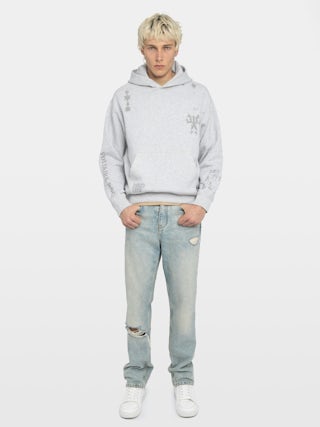 Sacha Sweatshirt - Long-sleeved hooded sweatshirt with multi-custom print.