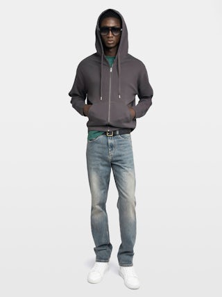 Sacha Sweatshirt - Hooded sweatshirt with zip closure, long sleeves and back print.