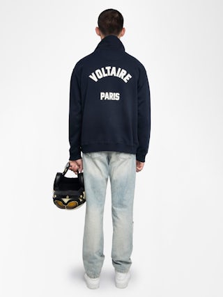 Moya Sweatshirt - Sweatshirt with trucker collar, zip closure, long sleeves with print on back.