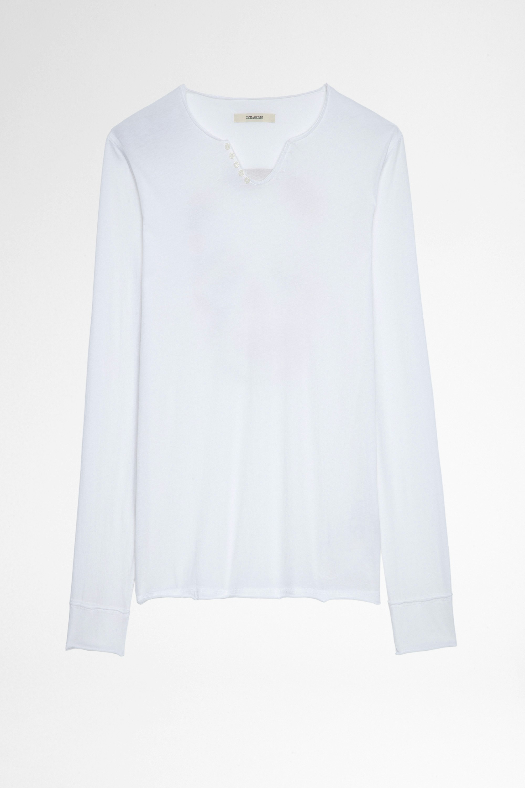 T-shirt Monastir Herren-T-shirt mit Henley-Ausschnitt aus weißer Baumwolle