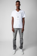 Monastir T-shirt - Men’s white cotton Henley T-shirt with short sleeves and “Traité de la Tolérance” quotes