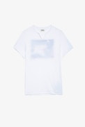 Monastir Henley T-shirt - Men's white cotton T-shirt with photoprint on the back