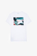 Monastir Henley T-shirt - Men's white cotton T-shirt with photoprint on the back