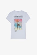 Monastir T-shirt - Men's white cotton Henley t-shirt with palm tree print on the back