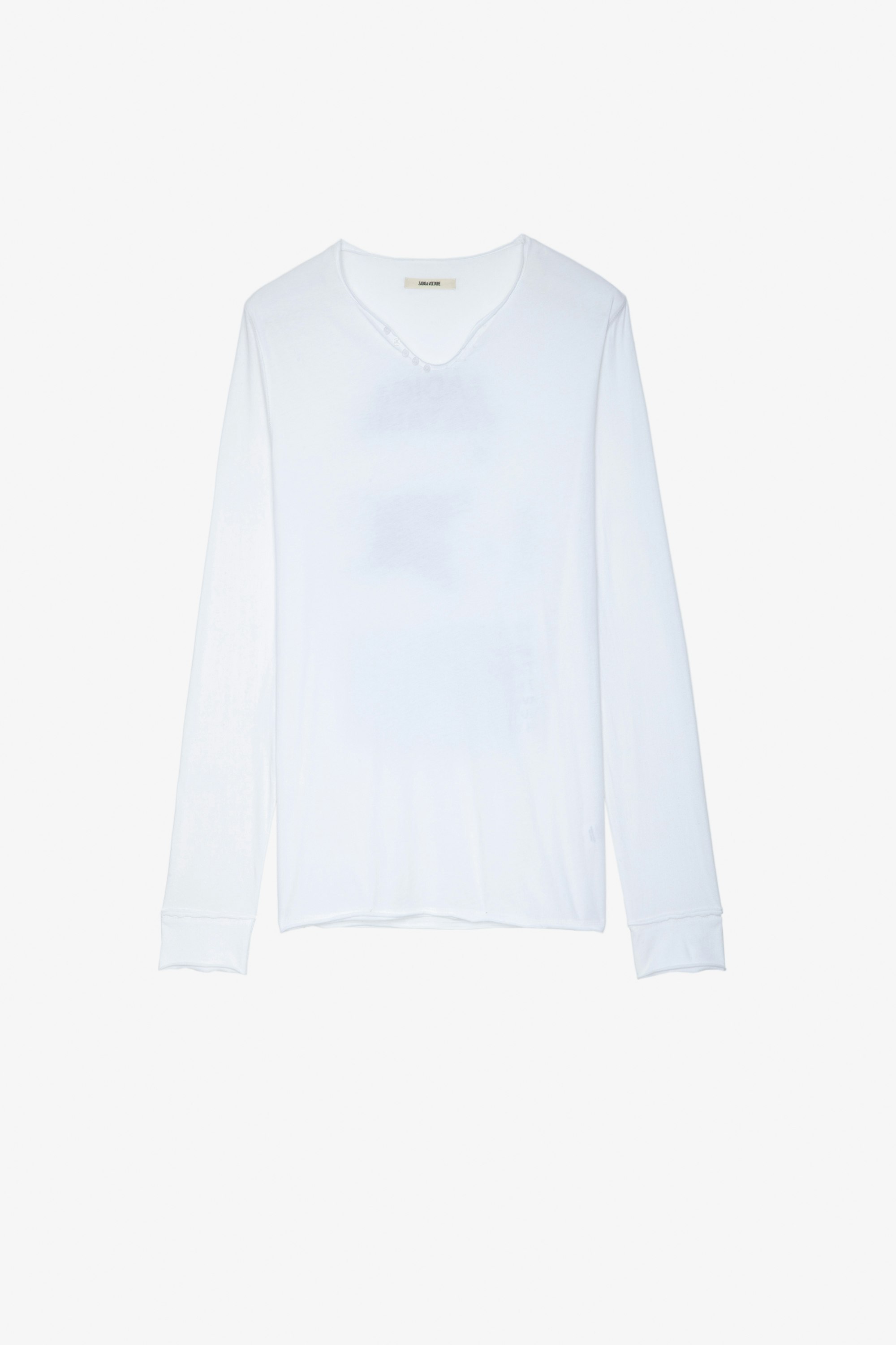 T-Shirt Monastir Herren-T-Shirt aus weißer Baumwolle mit Henley-Ausschnitt und langen Ärmeln