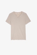 Monastir T-shirt - Men’s T-shirt in beige cotton with Henley neckline and floral skull print on the back