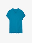 Camiseta Tunecina Monastir Arrow - Camiseta azul cerceta de algodón con cuello tunecino con mangas cortas y flechas en la manga izquierda.
